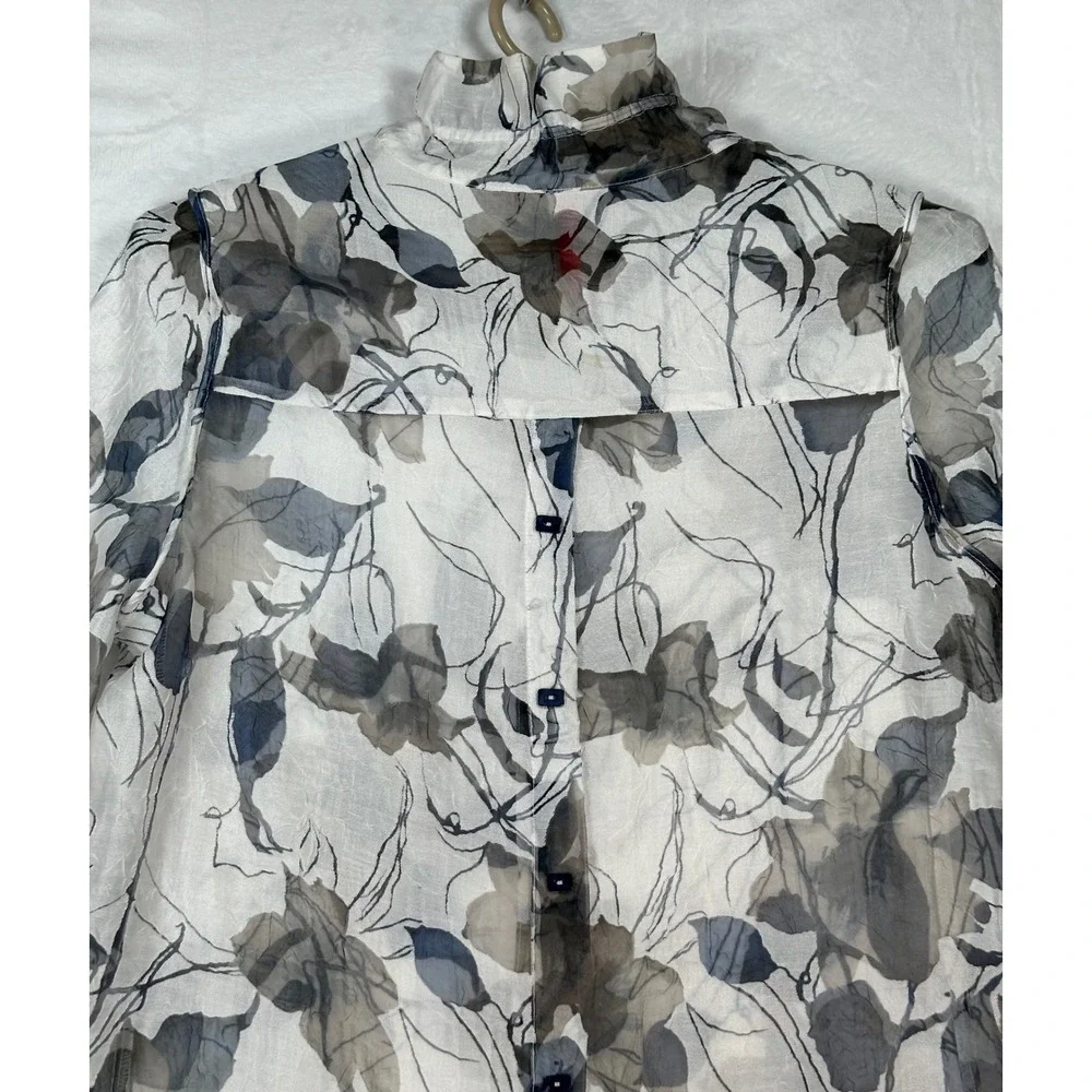 IC by Connie K Womens Burnout Floral Sheer Tunic XL Wire Ruffle Collar Lagenlook
